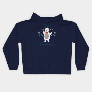 Holiday greeting from cute Polar Bear with reindeer antlers Kids Hoodie